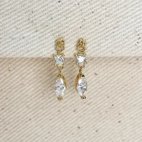 18k Gold Filled Princess Cut and Marquise CZ Dangling Earrings