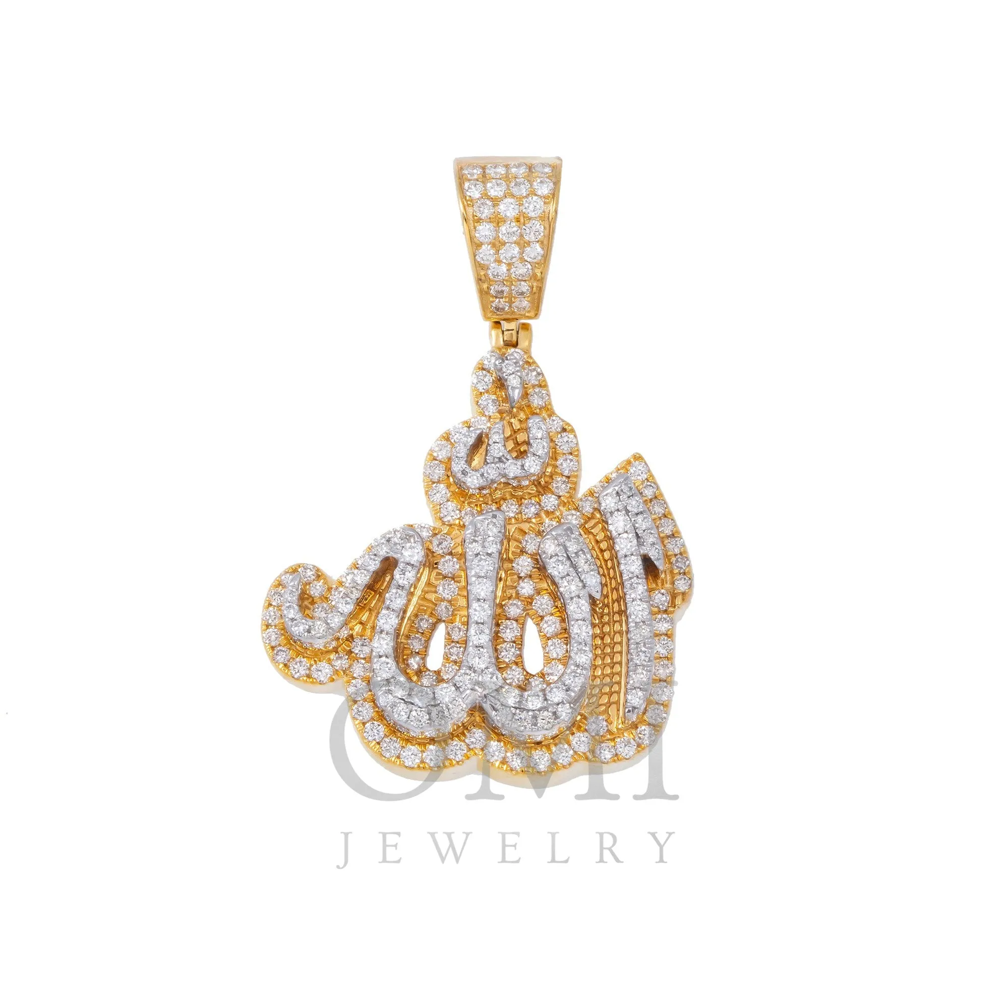 10K GOLD DIAMOND 3D TWO TONE ALLAH PENDANT 2.30 CT