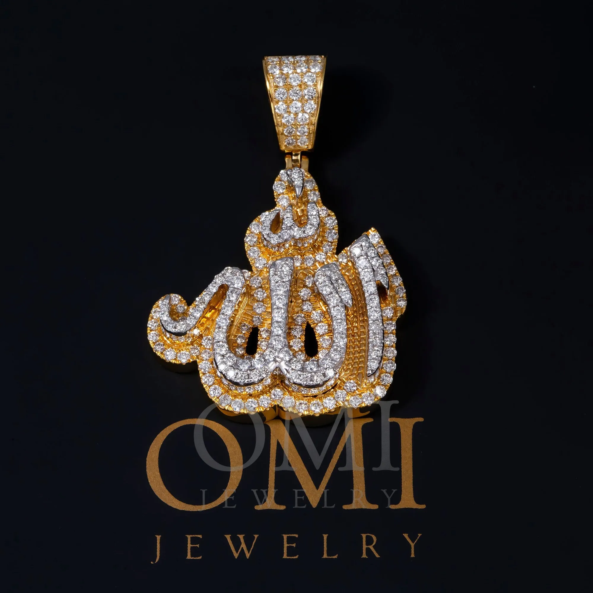 10K GOLD DIAMOND 3D TWO TONE ALLAH PENDANT 2.30 CT