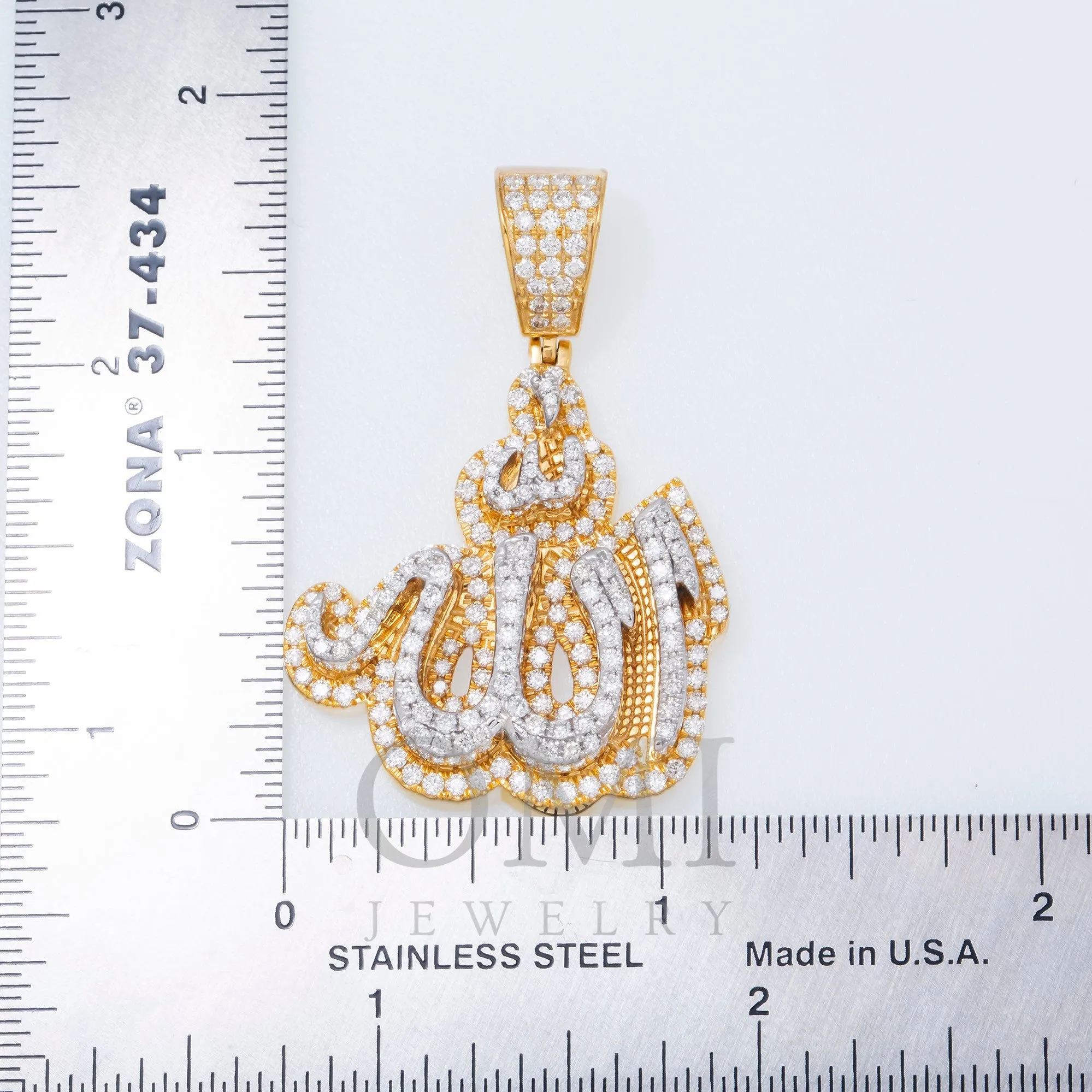 10K GOLD DIAMOND 3D TWO TONE ALLAH PENDANT 2.30 CT