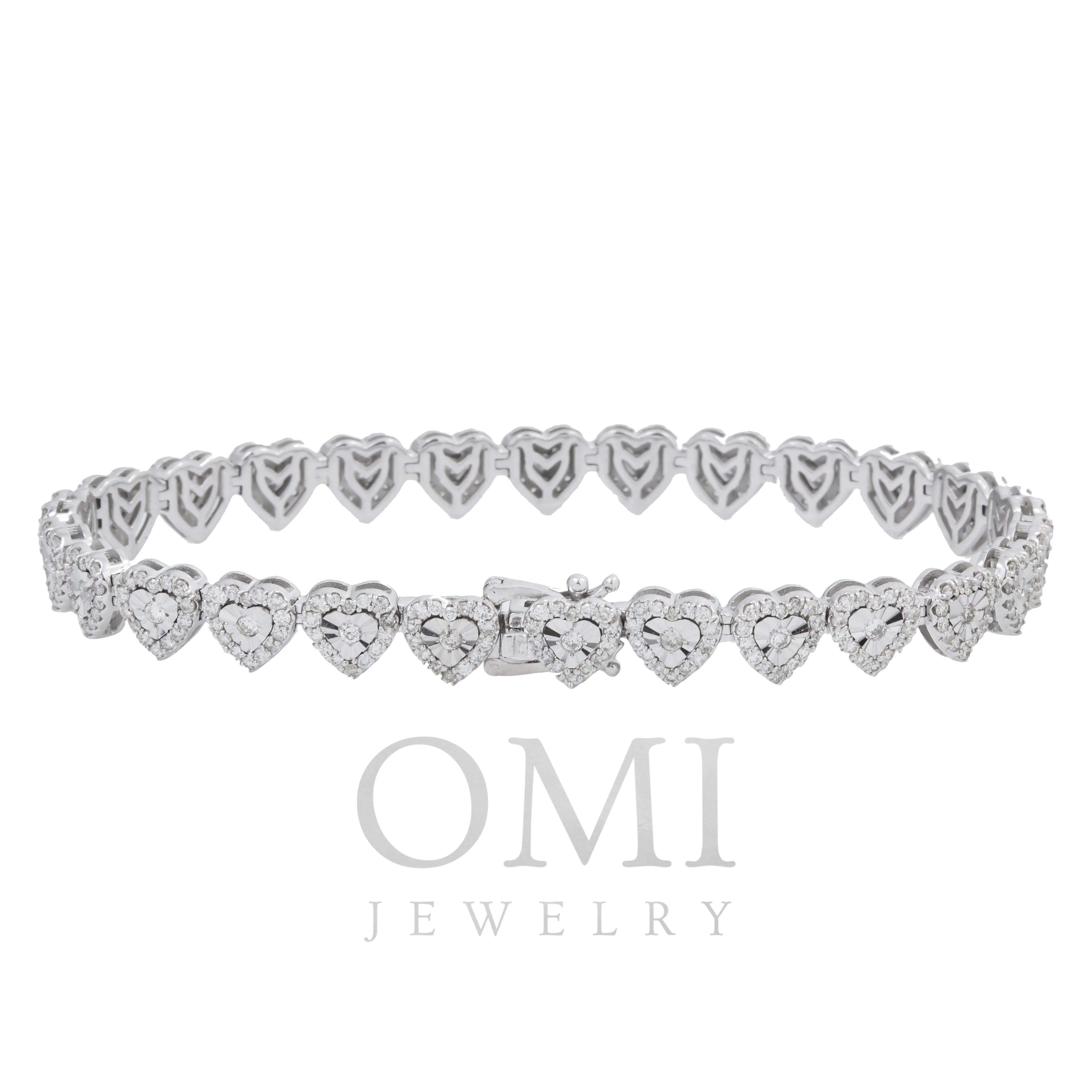 10K GOLD ROUND DIAMOND HEART CHAIN BRACELET 2.75 CT