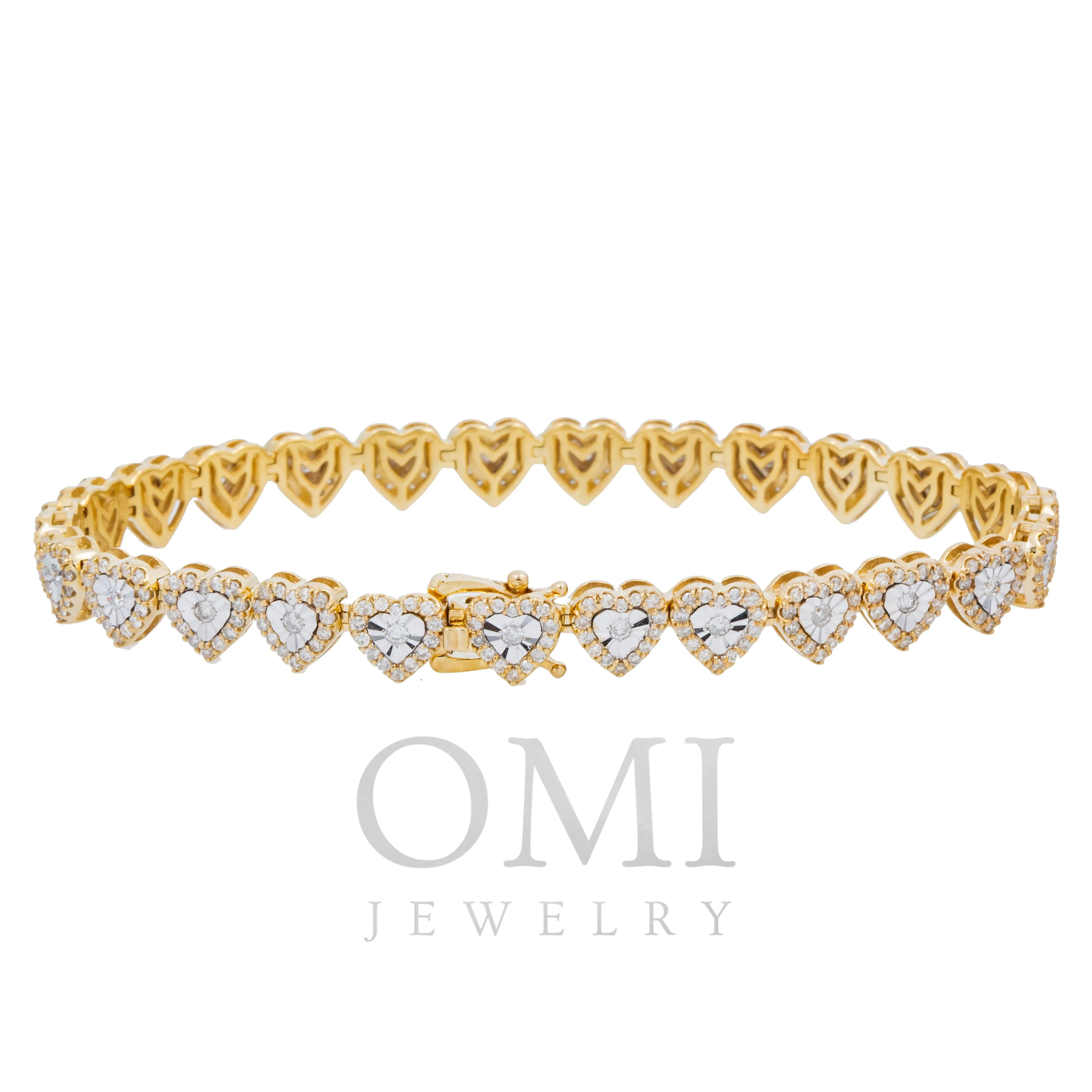 10K GOLD ROUND DIAMOND HEART CHAIN BRACELET 2.75 CT