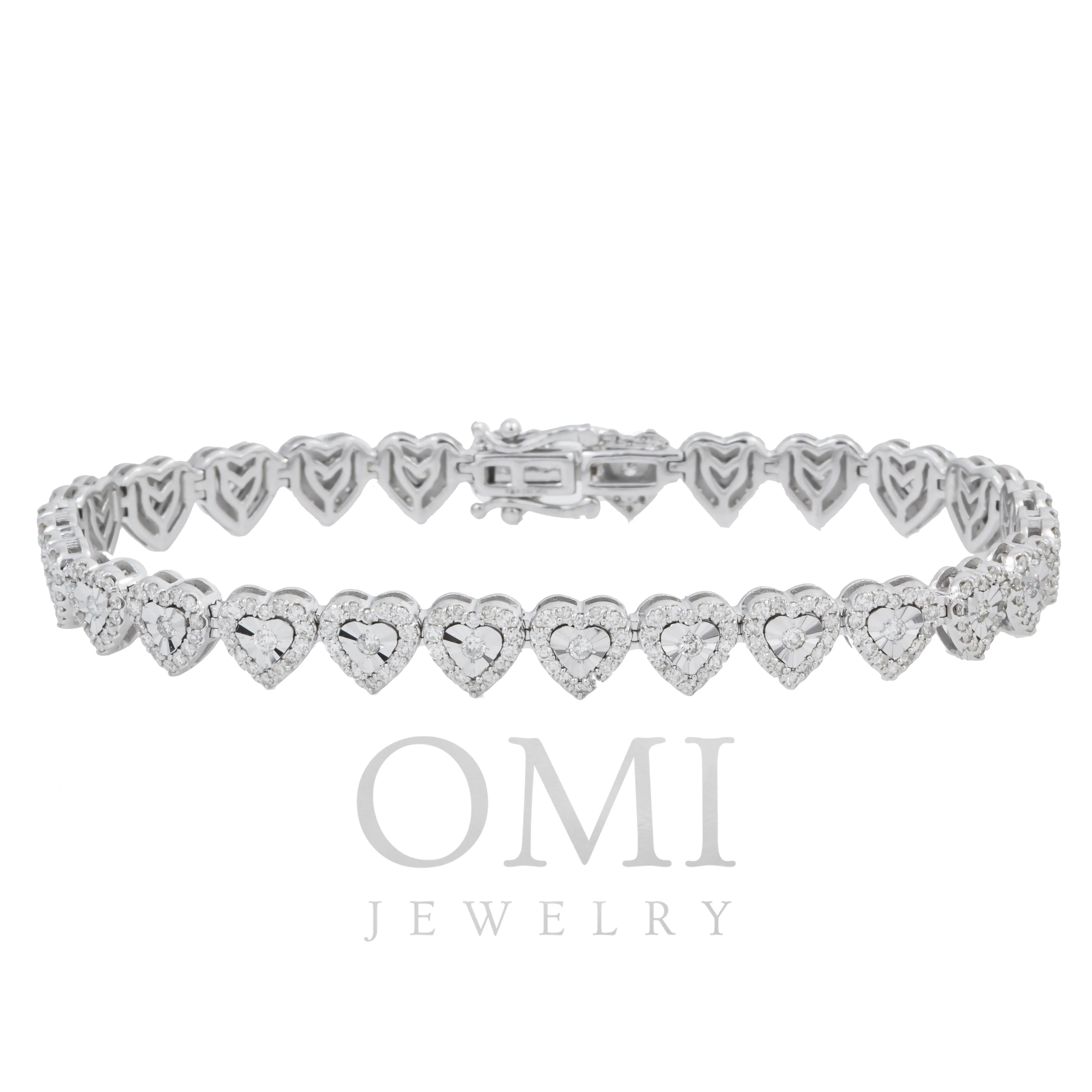 10K GOLD ROUND DIAMOND HEART CHAIN BRACELET 2.75 CT