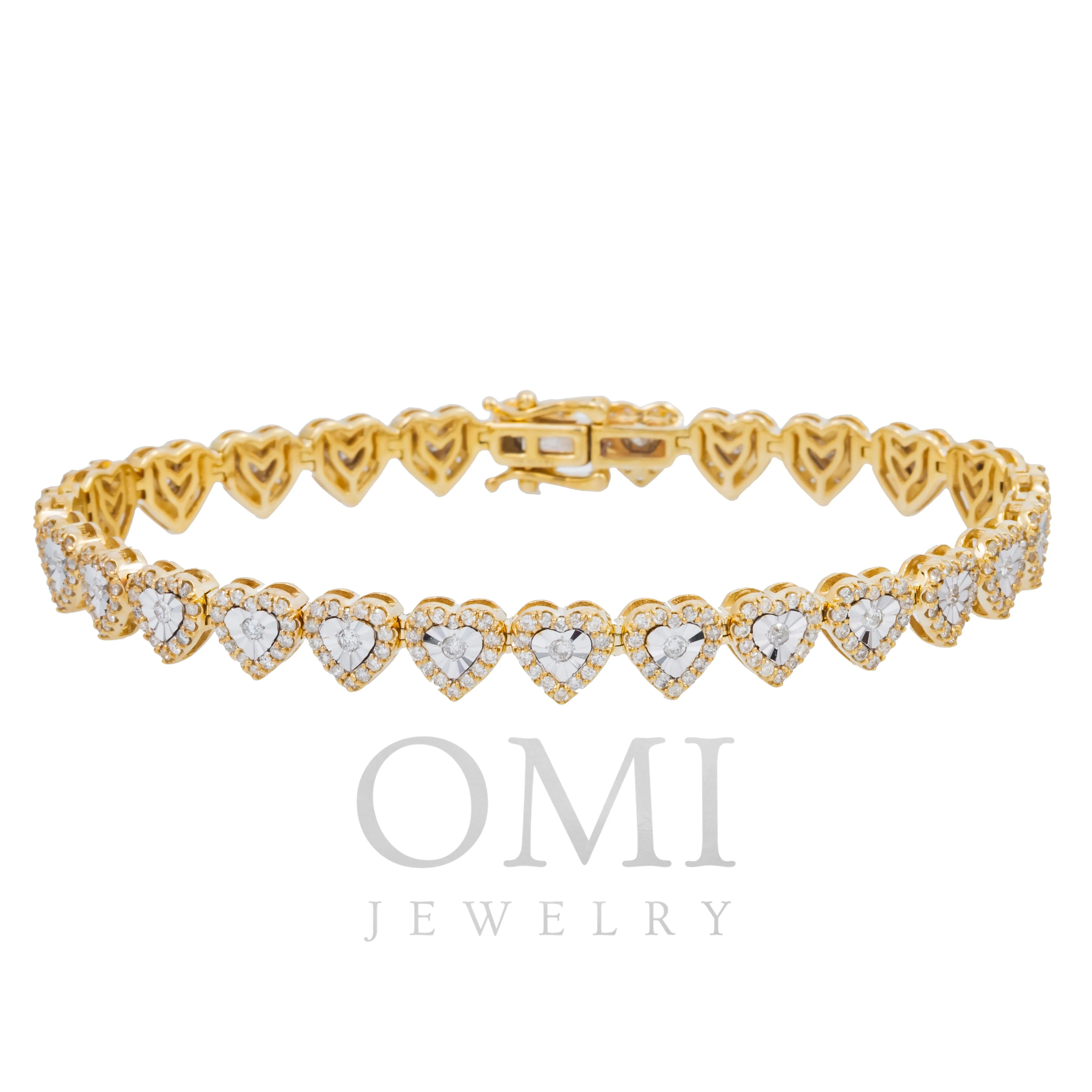 10K GOLD ROUND DIAMOND HEART CHAIN BRACELET 2.75 CT