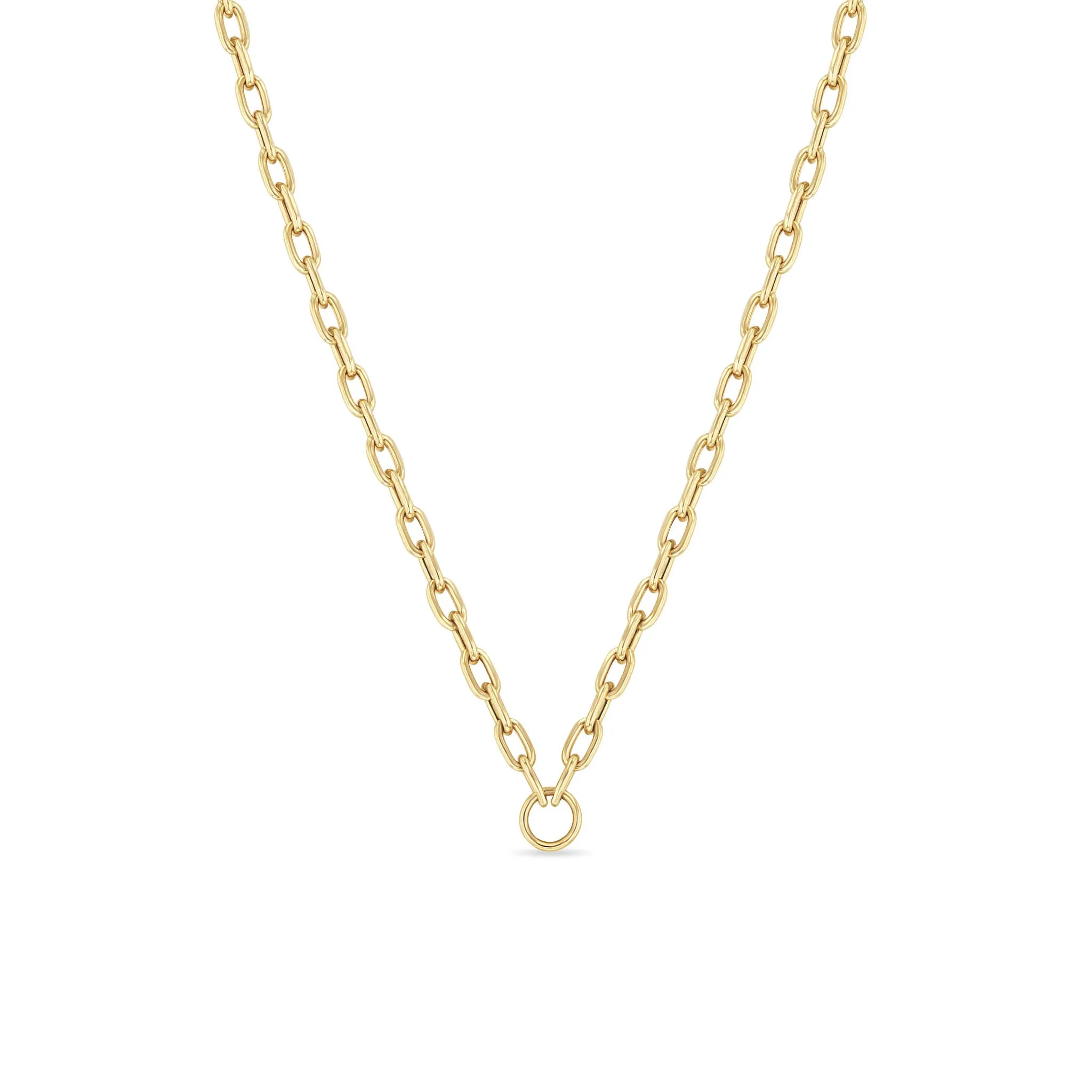 14k Gold Circle Medium Square Oval Chain Necklace