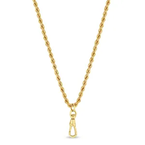 14k Gold Medium Rope Chain Necklace with Fob Clasp Drop