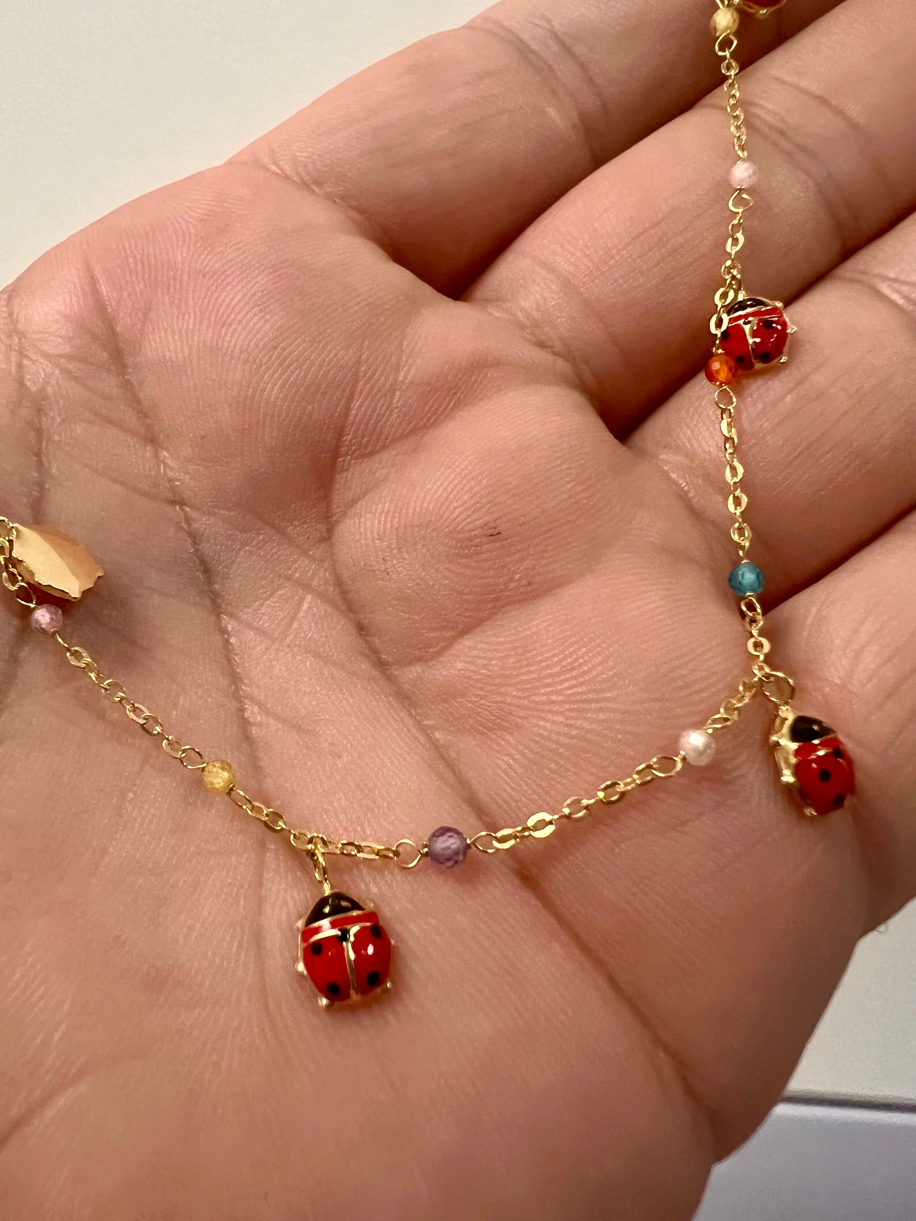 14K Yellow gold lady bug multi color stones choker-62893