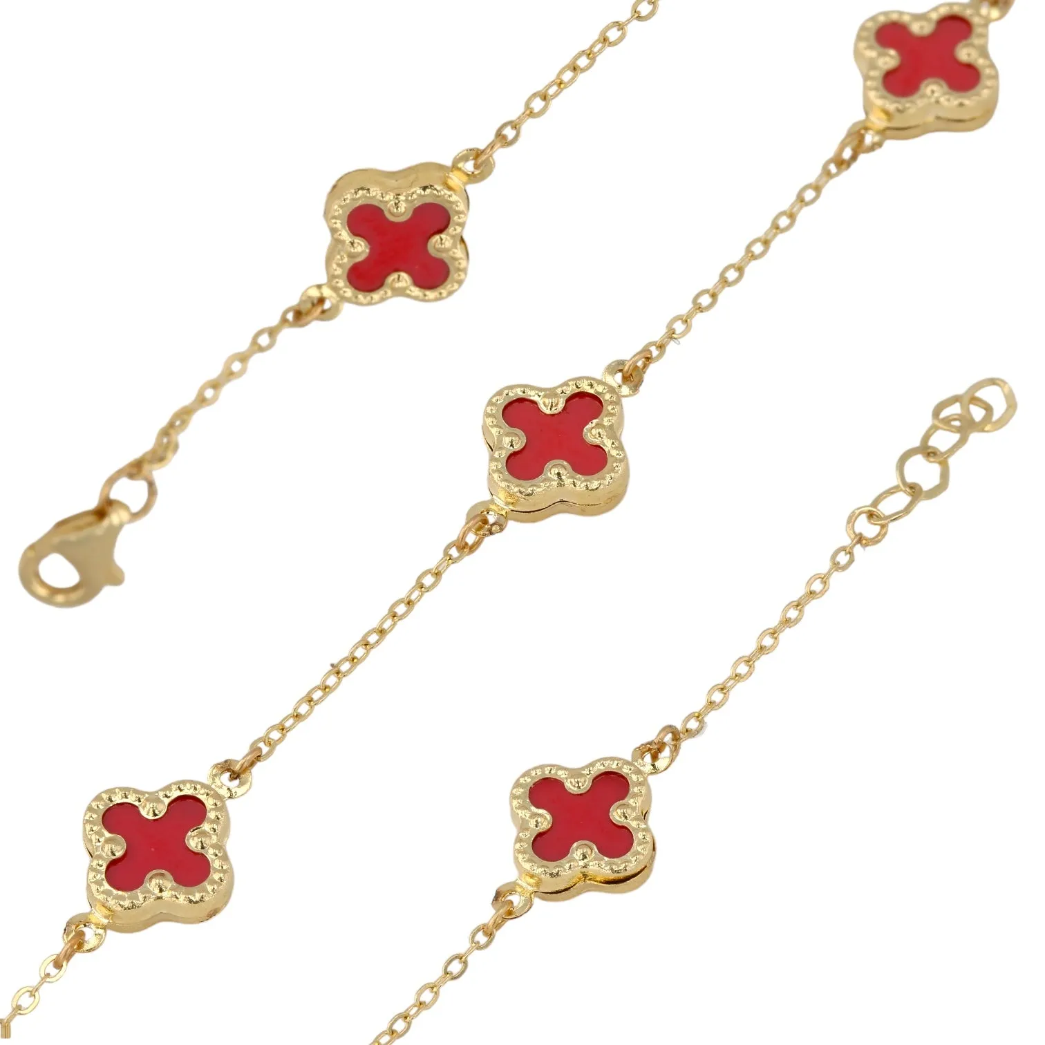 14K Yellow gold red clover bracelet-53046