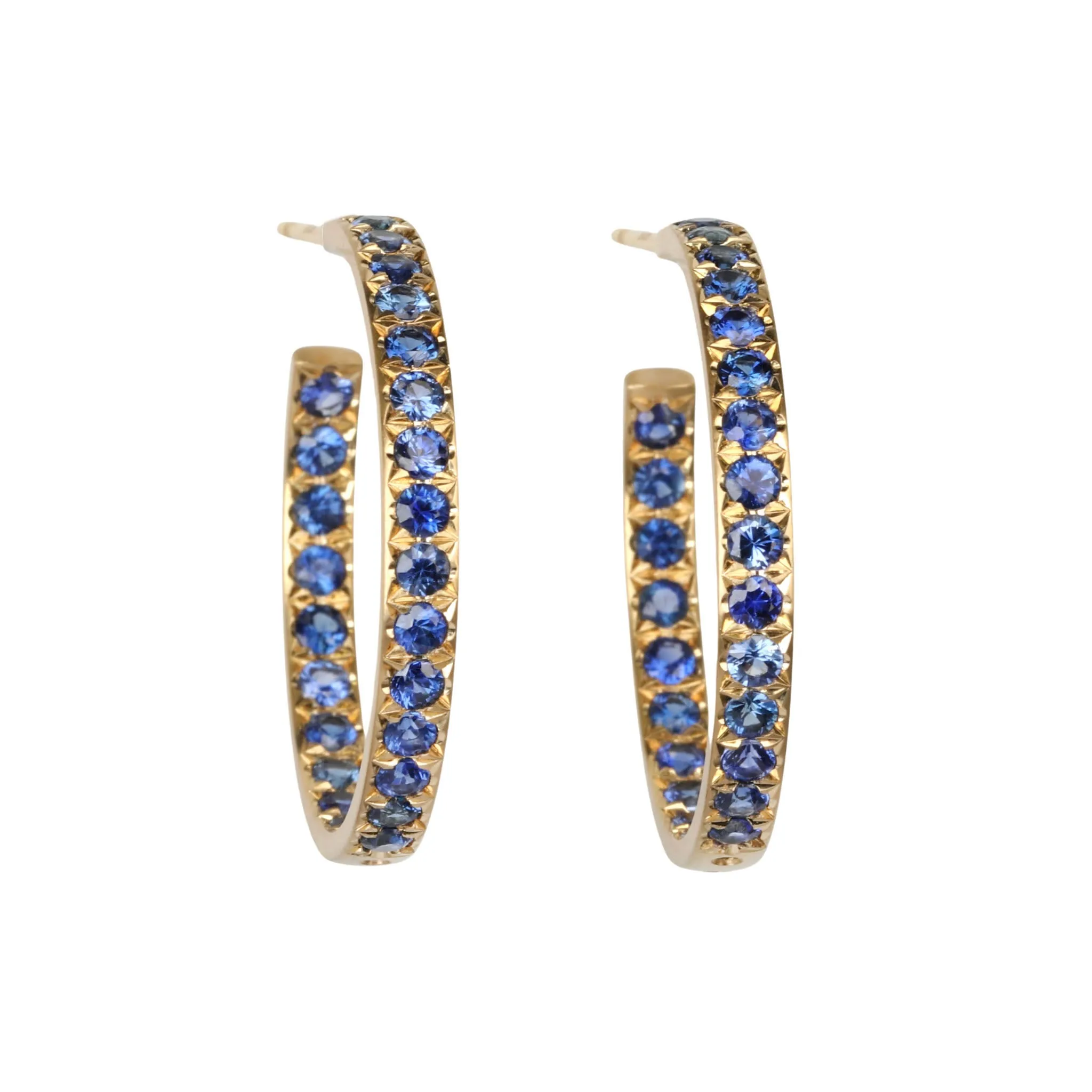 18K Gold & Pave Blue Sapphire Hoop Earrings