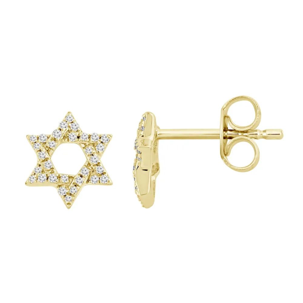 18k Gold Diamond Star of David Stud Earrings