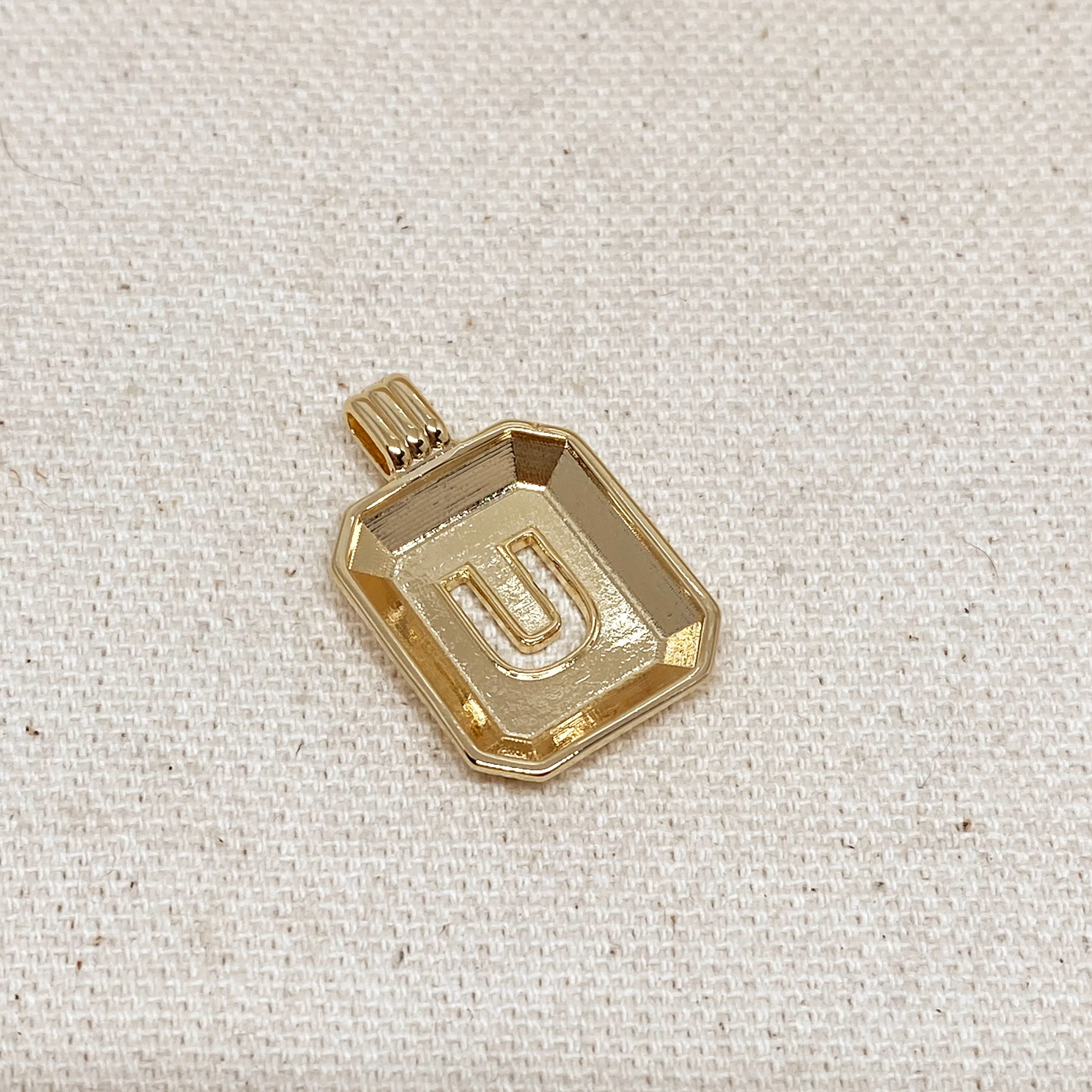 18k Gold Filled Initial Plate Pendant Letter U