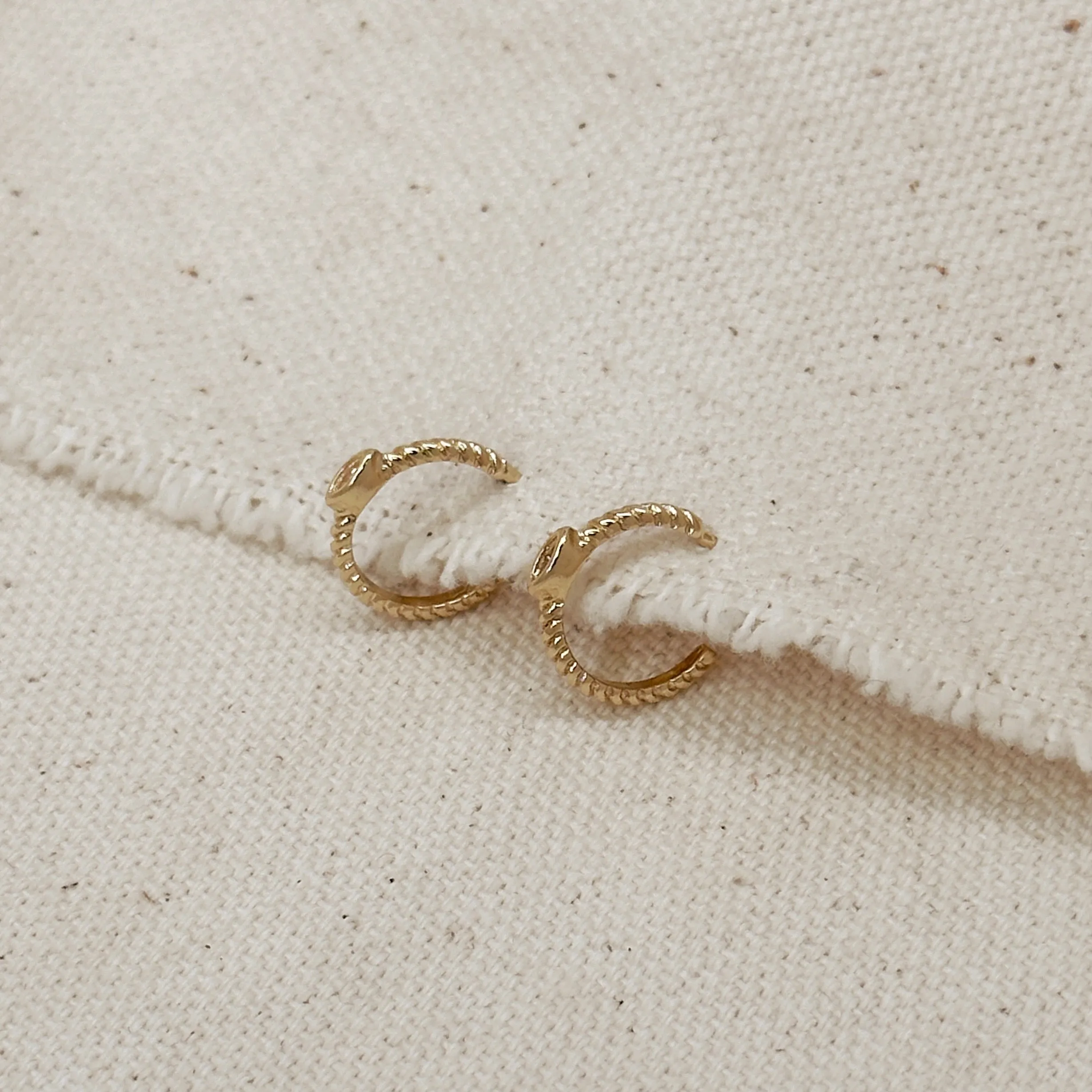 18k Gold Filled Mini CZ Eye C Hoop Earrings