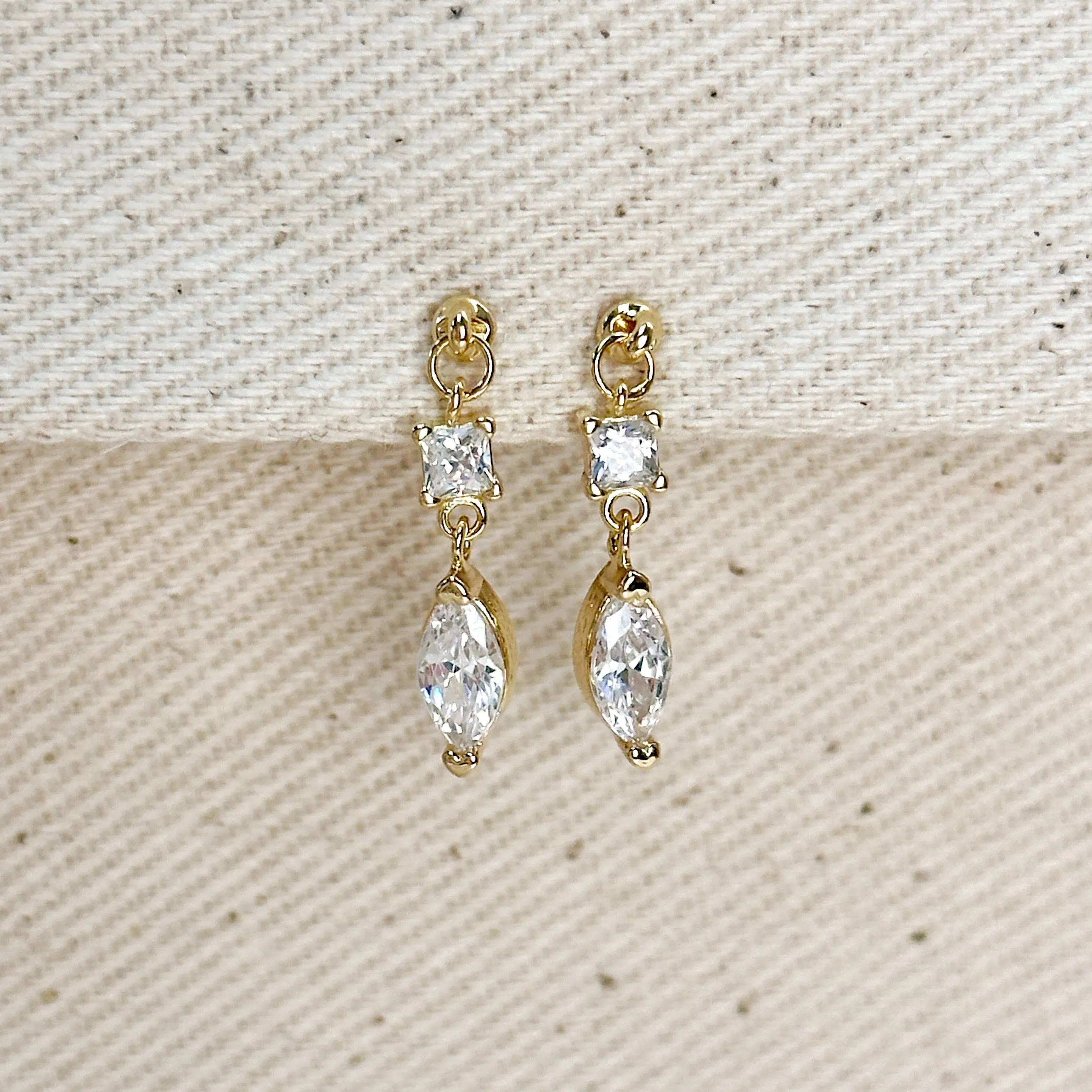 18k Gold Filled Princess Cut and Marquise CZ Dangling Earrings