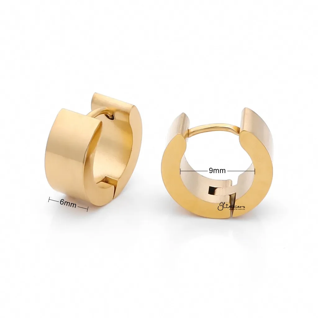 18K Gold IP Stainless Steel Huggie Hoop Earrings - 6X9