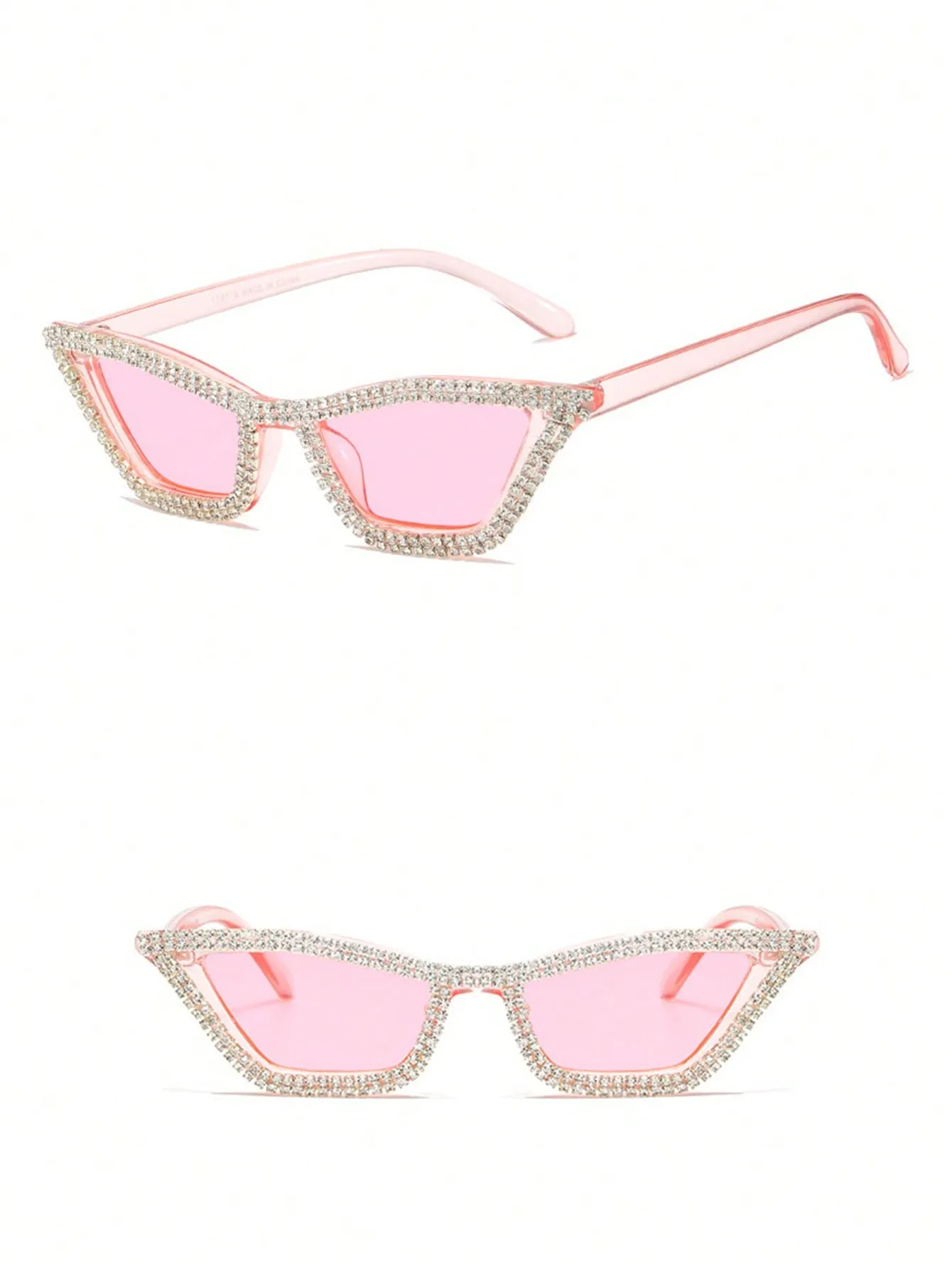 1pair Women Rhinestone Decor Cat Eye Fashionable Sunglasses, For Summer