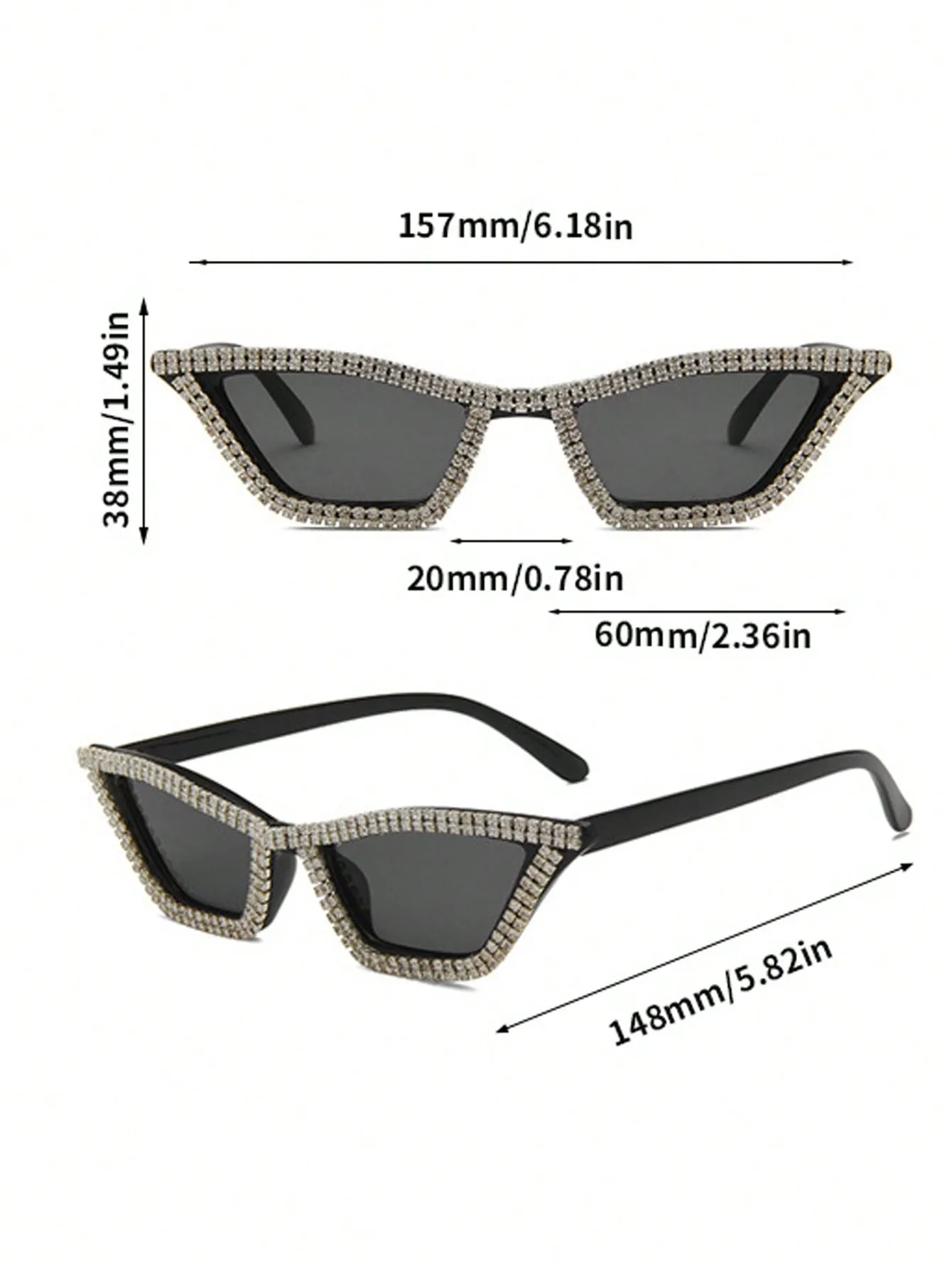 1pair Women Rhinestone Decor Cat Eye Fashionable Sunglasses, For Summer