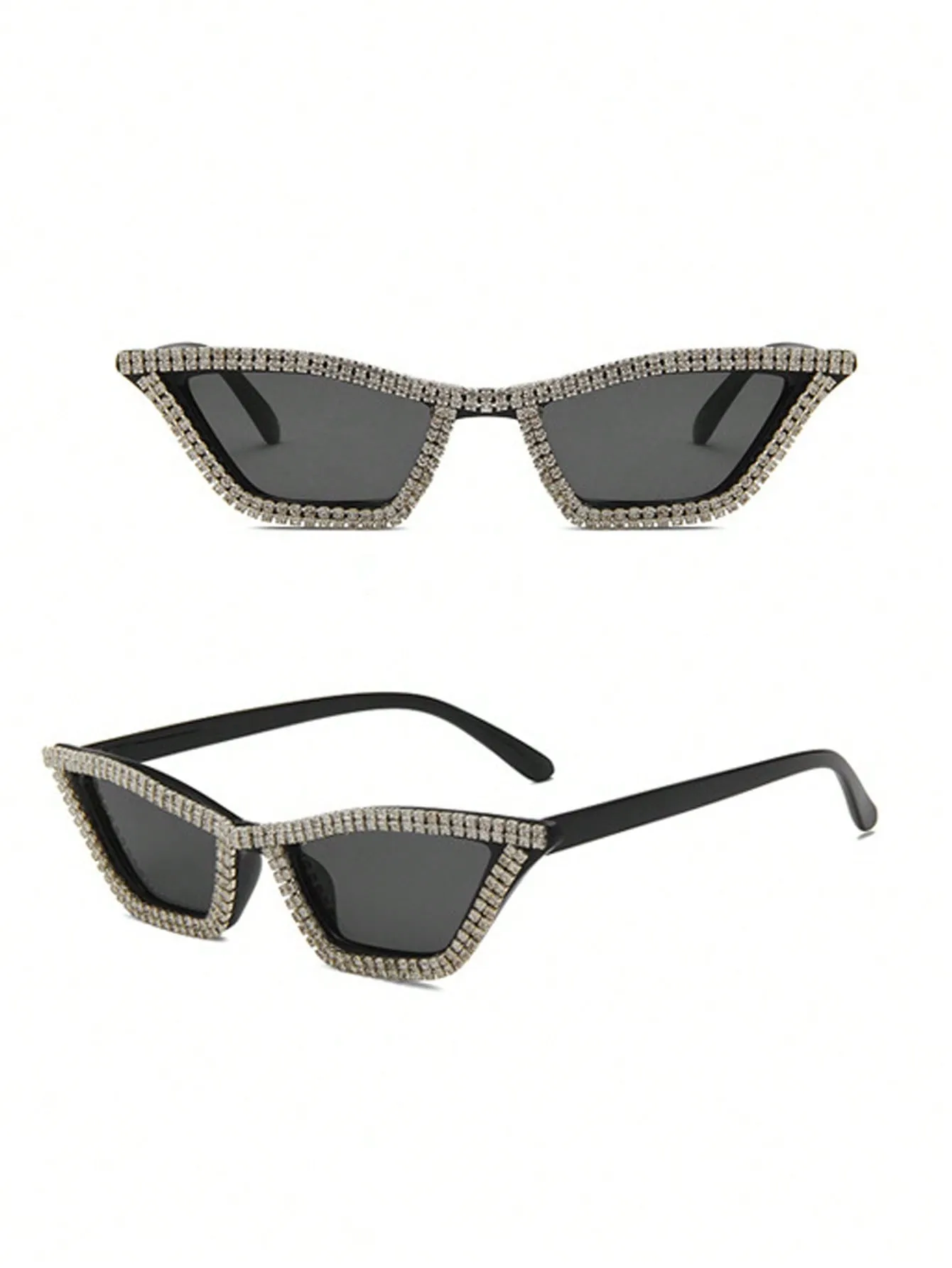 1pair Women Rhinestone Decor Cat Eye Fashionable Sunglasses, For Summer