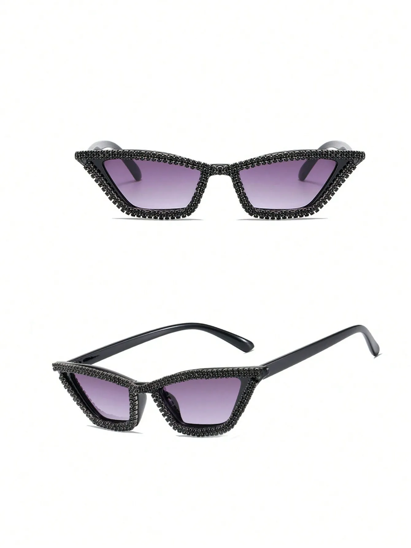 1pair Women Rhinestone Decor Cat Eye Fashionable Sunglasses, For Summer