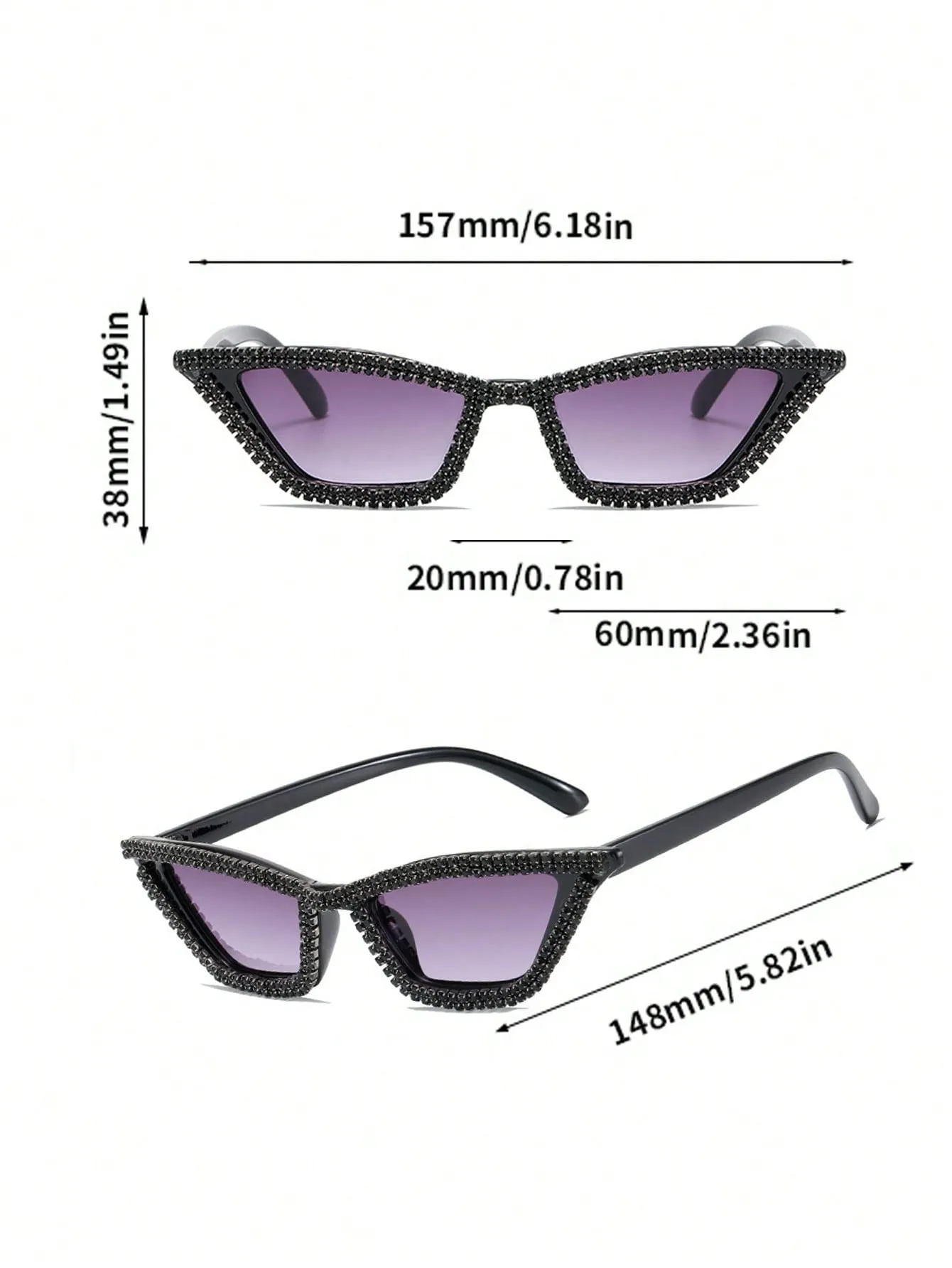 1pair Women Rhinestone Decor Cat Eye Fashionable Sunglasses, For Summer