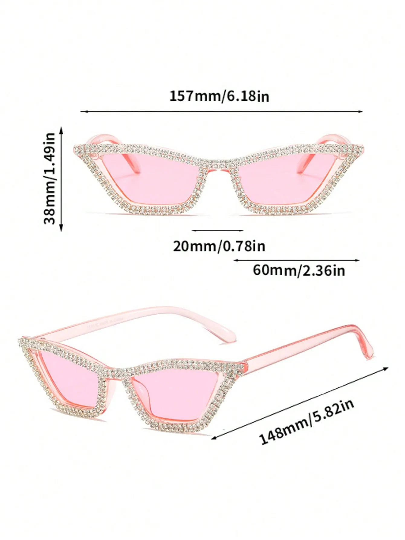 1pair Women Rhinestone Decor Cat Eye Fashionable Sunglasses, For Summer