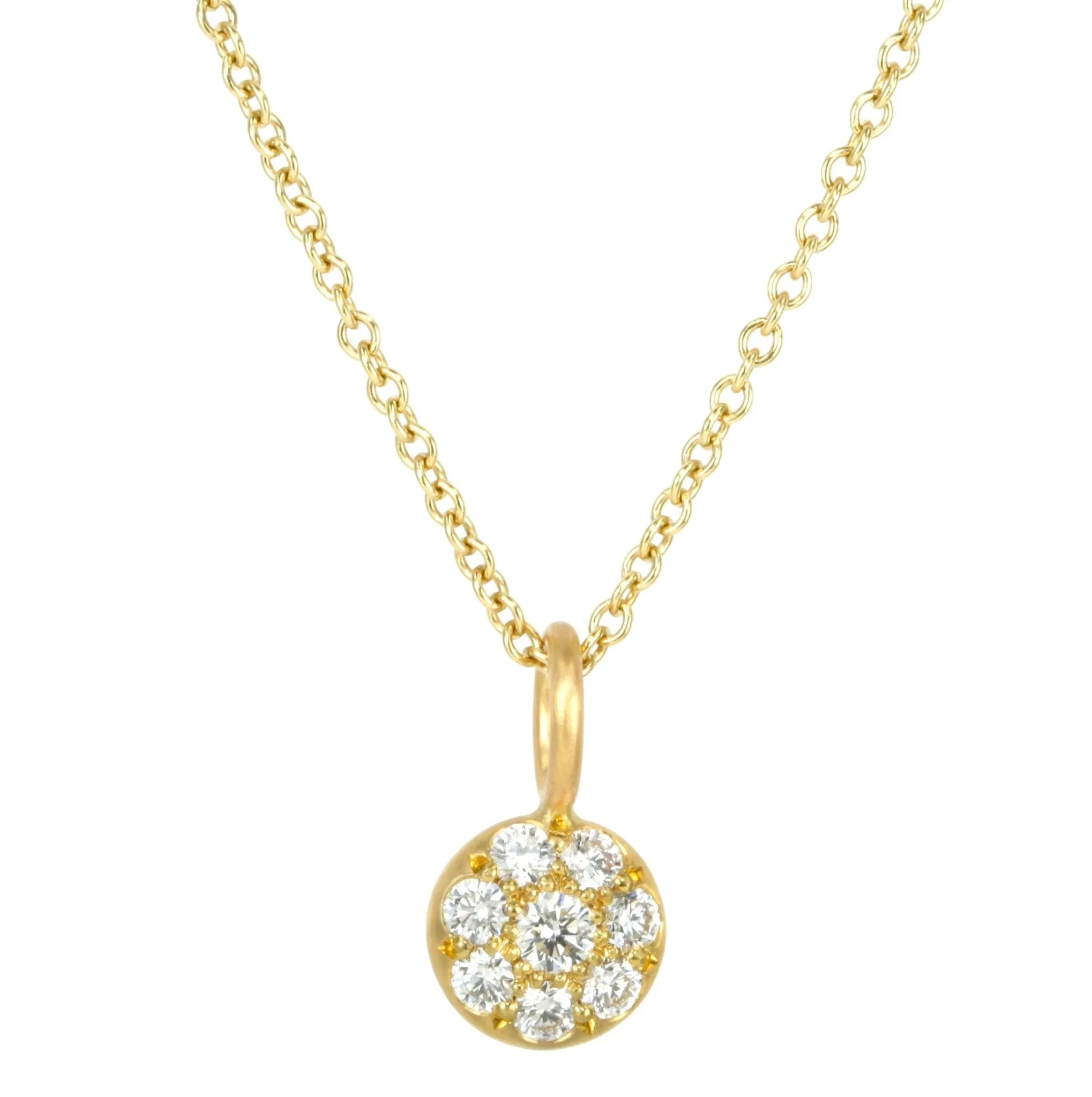 20K Gold Pave Diamond Mini Lentil Pendant