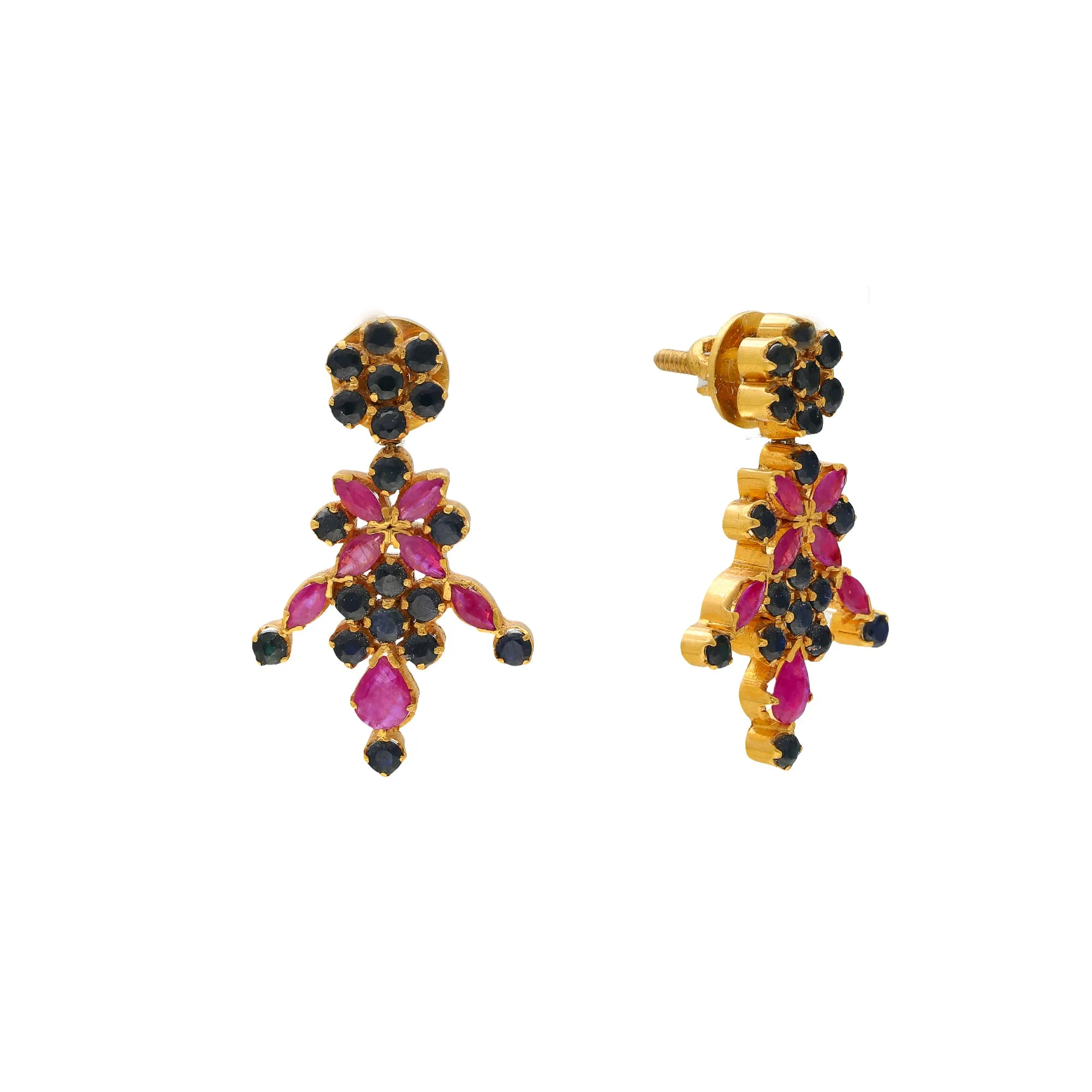 22K Yellow Gold, Sapphire & Ruby Earrings (11.8gm)