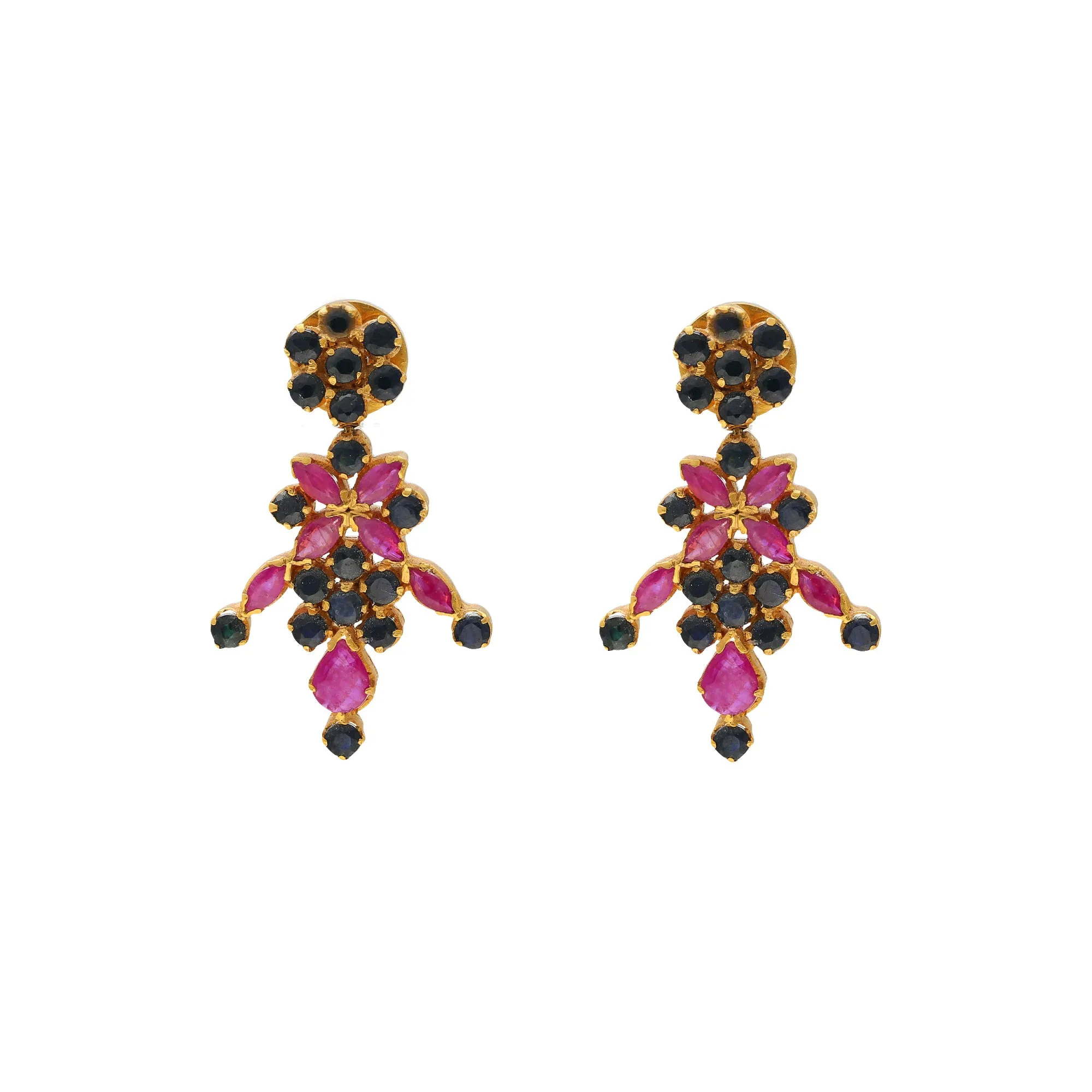 22K Yellow Gold, Sapphire & Ruby Earrings (11.8gm)