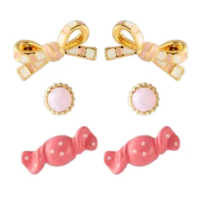 3 set of Candy Bow and Round CZ  earrings for girls