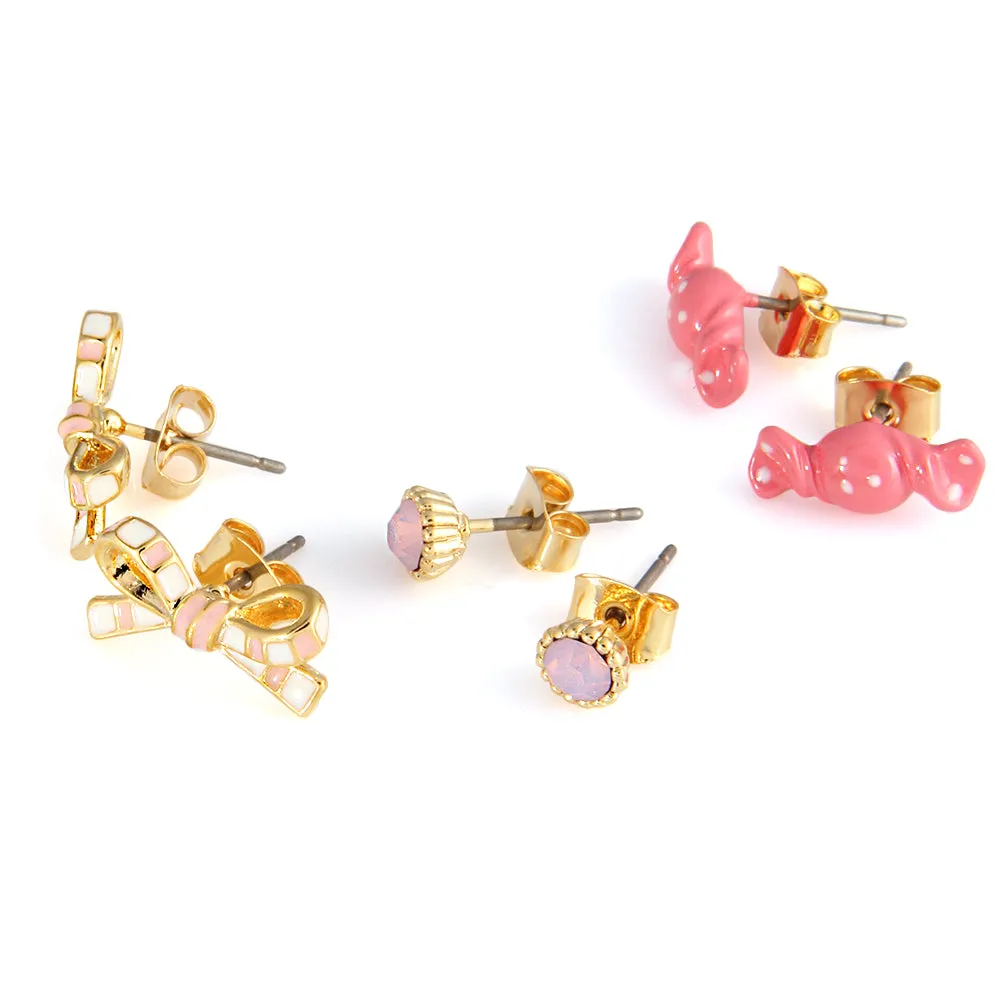 3 set of Candy Bow and Round CZ  earrings for girls