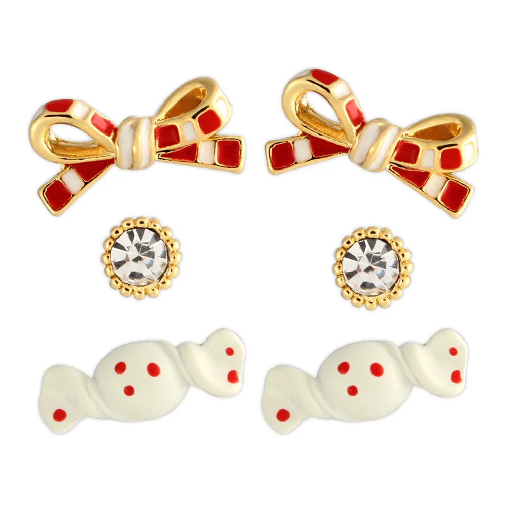 3 set of Candy Bow and Round CZ  earrings for girls