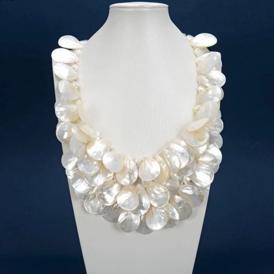 3 Strands Huge Mother Of Pearl Necklace