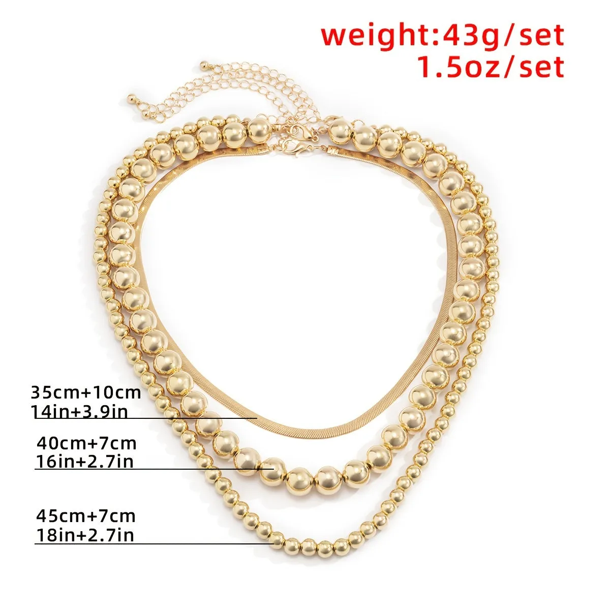 3pcs/Set Retro Exaggerated CCB Beads Flat Snake Chain Multilayer Necklace