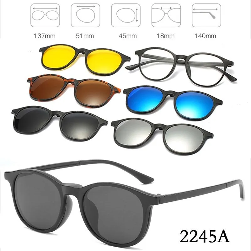 5 In 1 Custom Men Women Polarized Optical Magnetic Sunglasses Clip Magnet Clip on Sunglasses Polaroid Clip on Sun Glasses