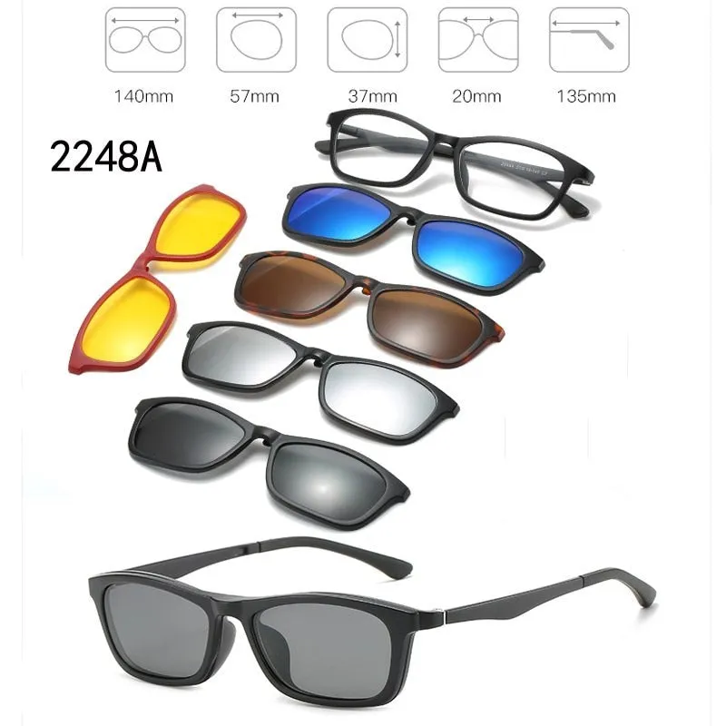 5 In 1 Custom Men Women Polarized Optical Magnetic Sunglasses Clip Magnet Clip on Sunglasses Polaroid Clip on Sun Glasses