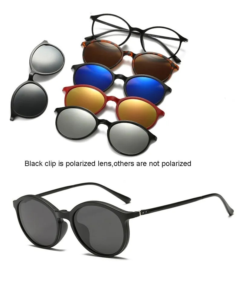 5 In 1 Custom Men Women Polarized Optical Magnetic Sunglasses Clip Magnet Clip on Sunglasses Polaroid Clip on Sun Glasses