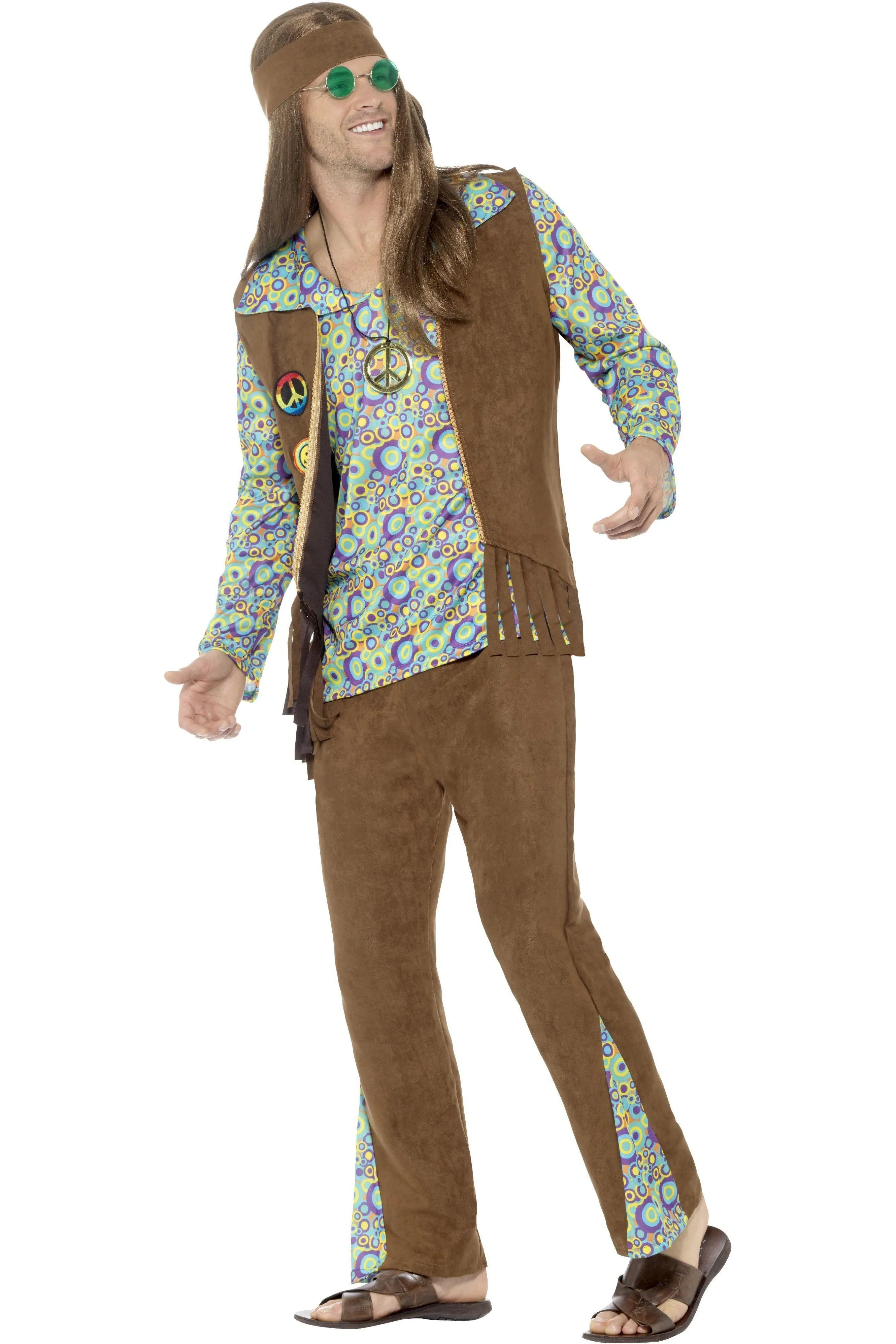 60s Hippie Costume with Trousers Top Waistcoat