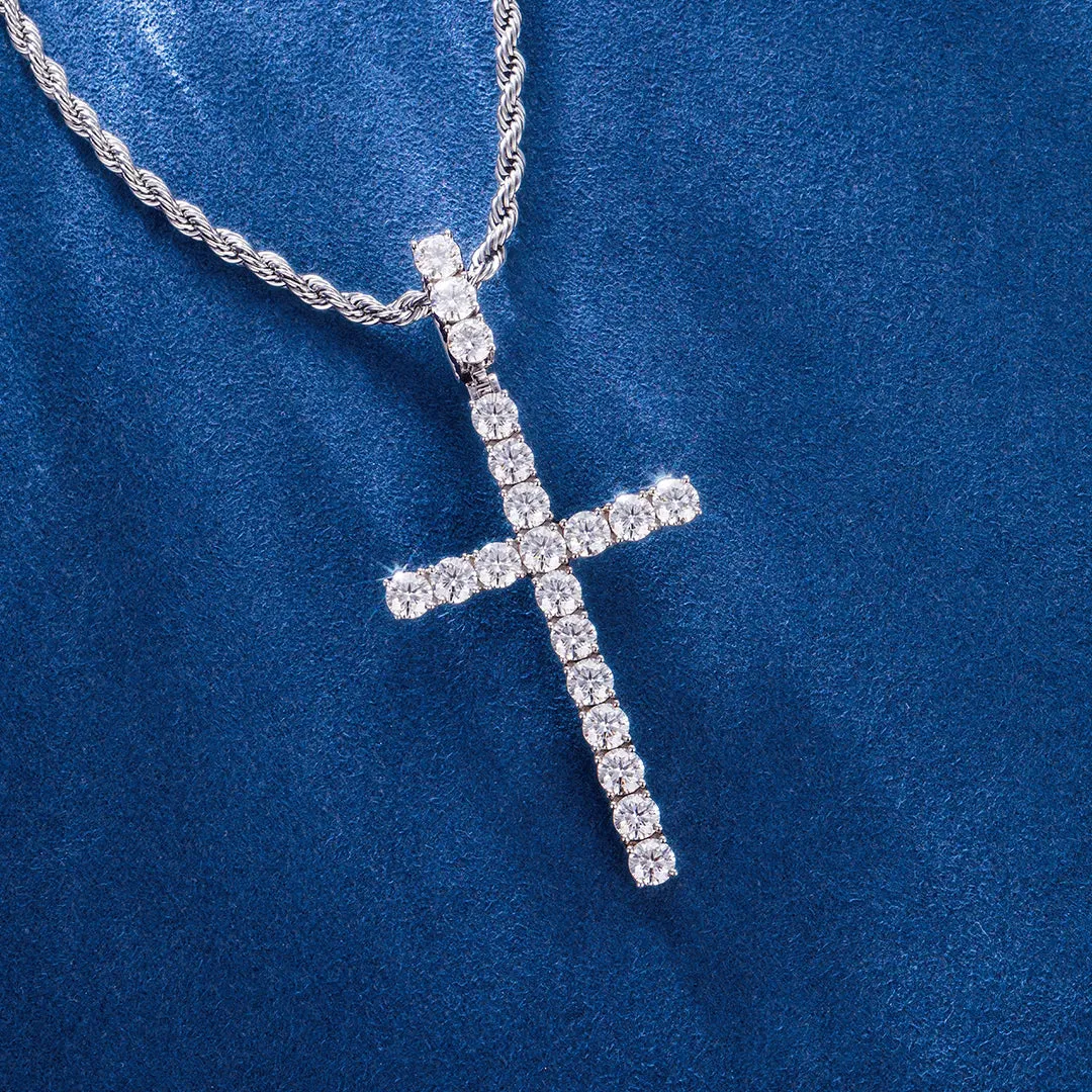 925 Sterling Silver Moissanite Big Cross Pendant