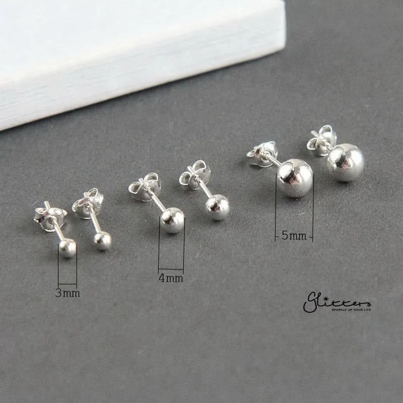 925 Sterling Silver Plain Ball Stud Earrings-3mm | 4mm | 5mm