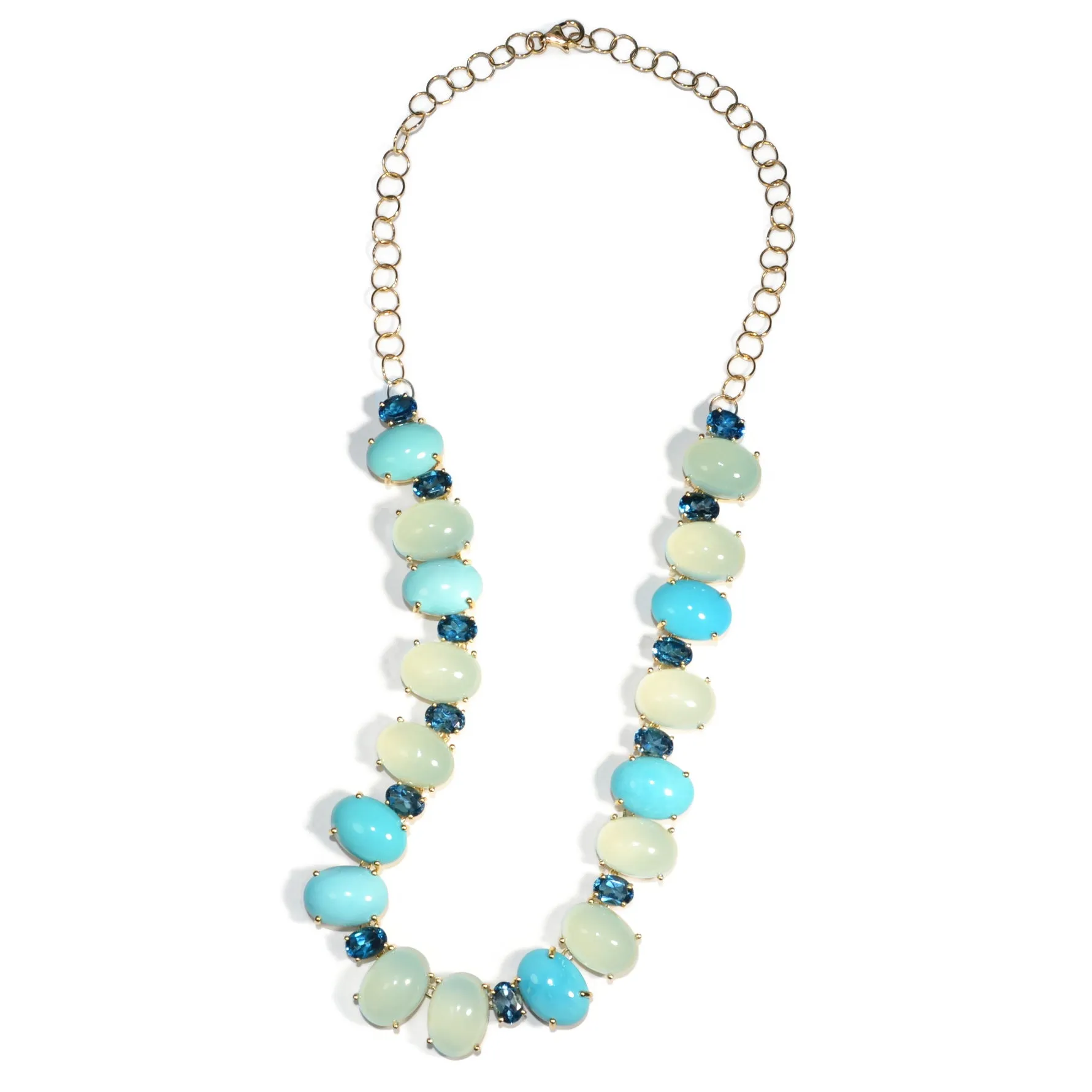 A & Furst - Bonbon - Necklace with Chalcedony, Turquoise and London Blue Topaz, 18k Yellow Gold