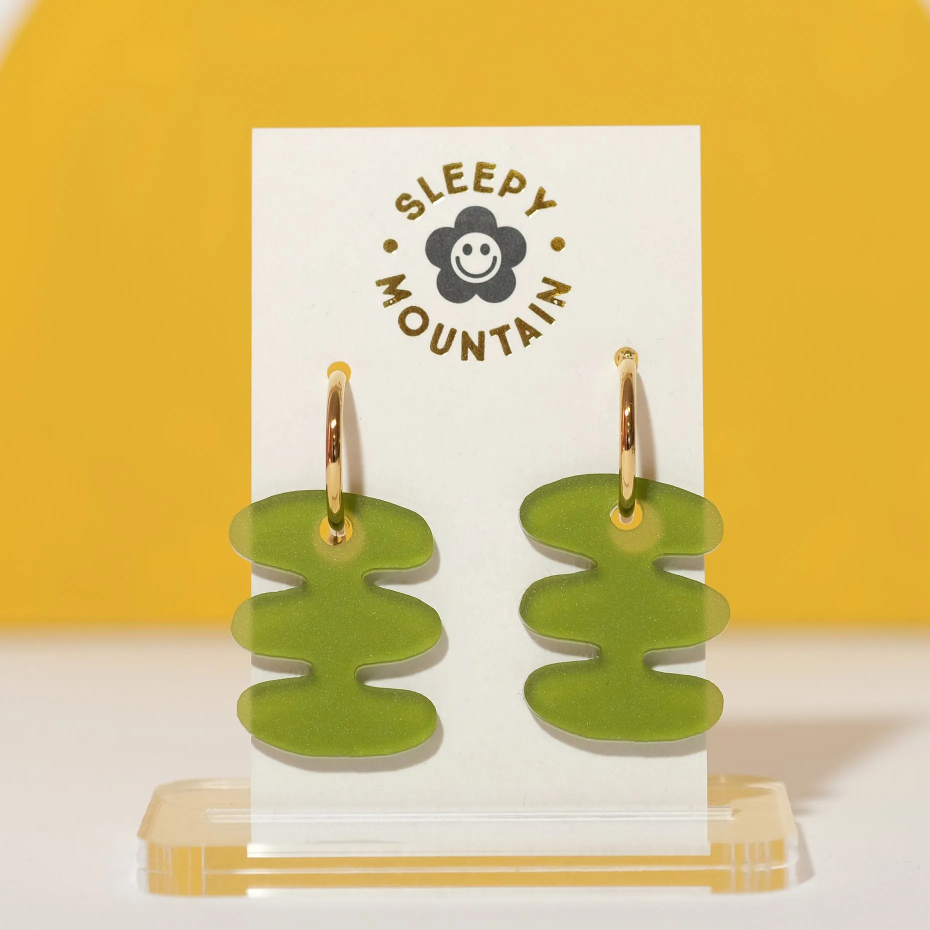 Abstract Hoop Earrings - Olive Bubble Bar