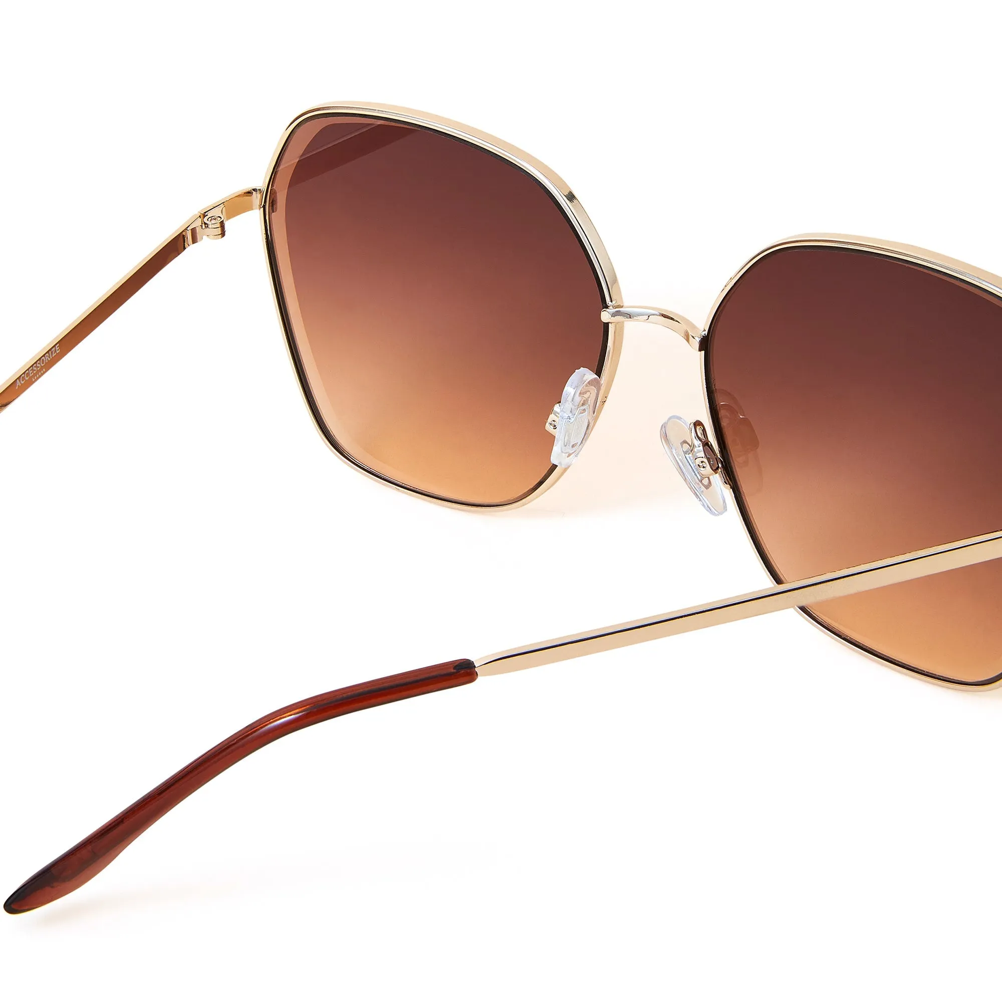 Accessorize London Women's Gold Metal Rim Square Sunglasses