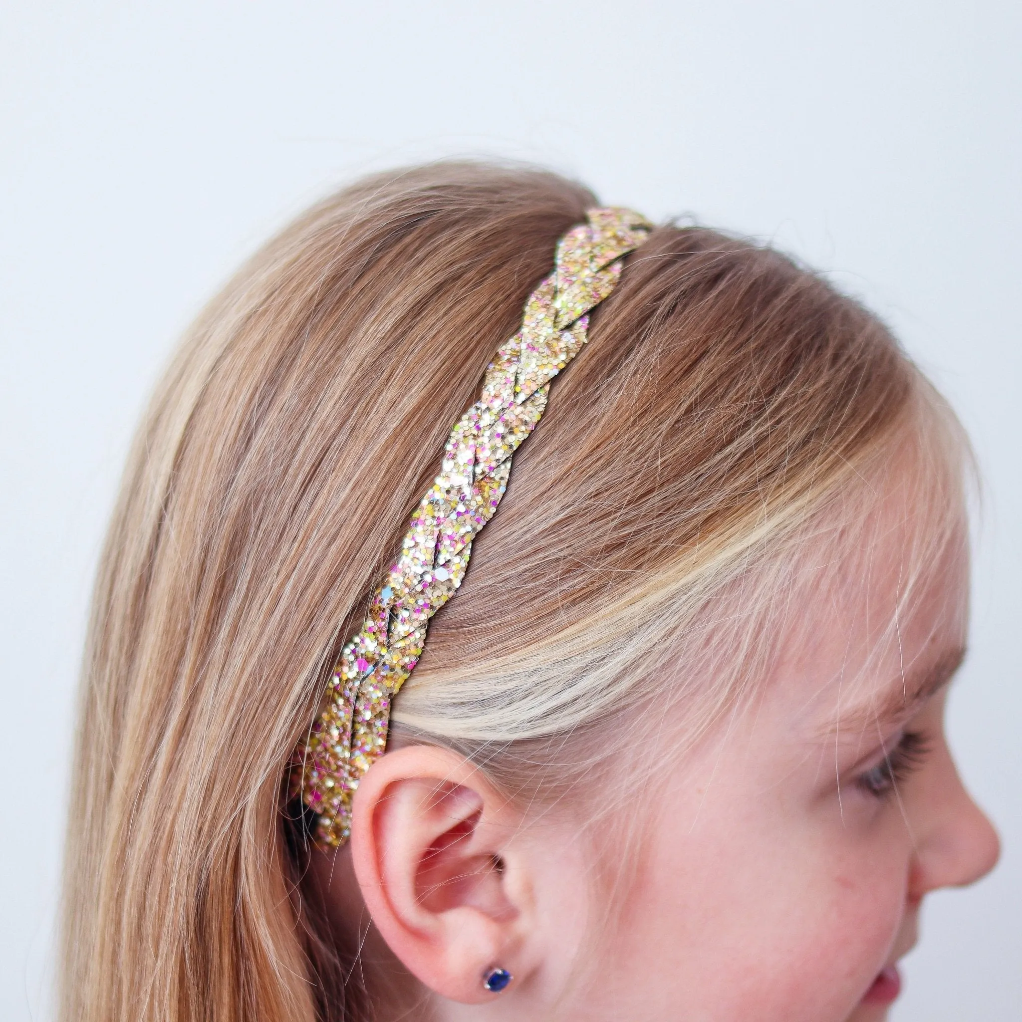 Adjustable No Slip Braided Glitter Headbands - 3 Pack