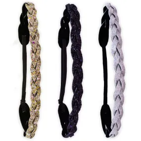 Adjustable No Slip Braided Glitter Headbands - 3 Pack