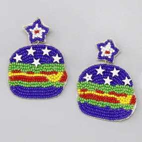 American Flag Burger Seed Bead Drop Earrings