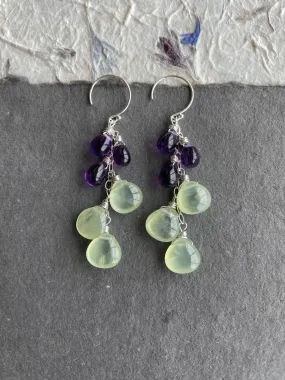 Amethyst and Prehnite Cascade earrings, earwire options