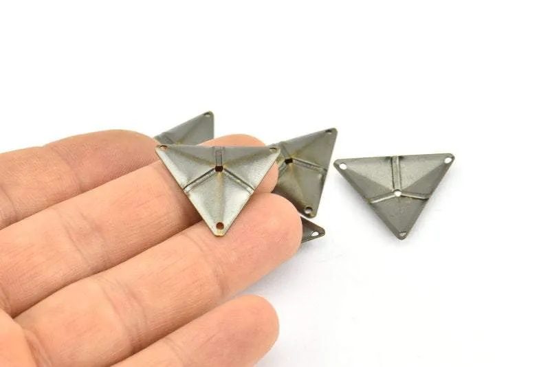 Antique Bronze Triangle, 50 Antique Bronze Triangle Charms With 4 Holes (22x25mm) Pen 3001 K106