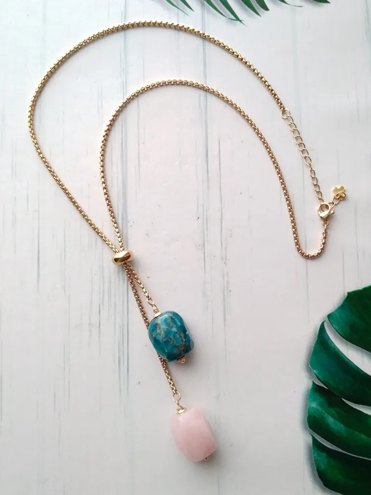 Apatite & Rose Quartz Nugget Slider Necklace