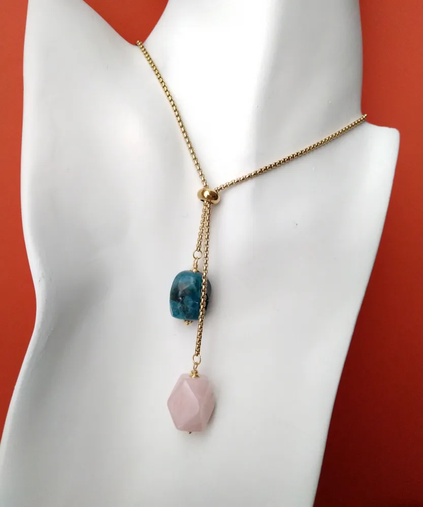 Apatite & Rose Quartz Nugget Slider Necklace