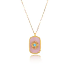 Aria Rectangle Rose Quartz Pendant Necklace