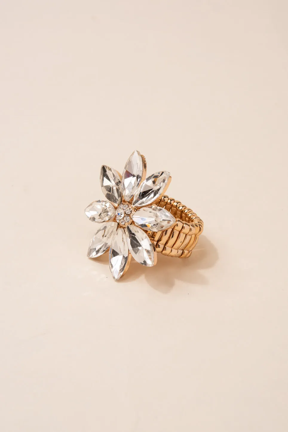 Aubrielle Flower Rhinestone Stretch Ring